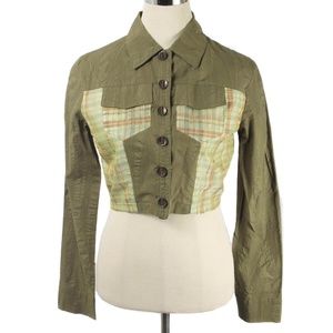 VASSALLI Green & Plaid Patchwork Cropped Jacket Italian Made Size 6